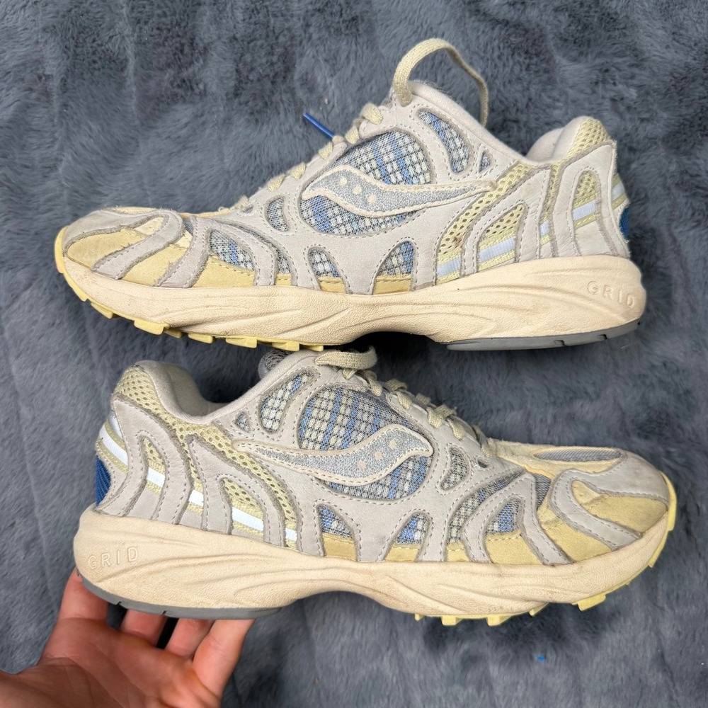 Saucony Grid Azura 2000 Mens 8 Tan‎ Blue Yellow Athletic Sneakers S70571-1